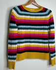 1901 100% Cashmere Rainbow Striped Cable Knit Pullover Sweater