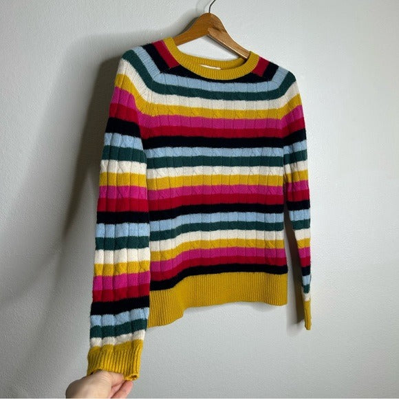 1901 1901 100% Cashmere Rainbow Striped Cable Knit Pullover Sweater - Cashmere