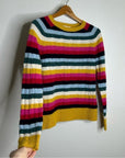 1901 100% Cashmere Rainbow Striped Cable Knit Pullover Sweater