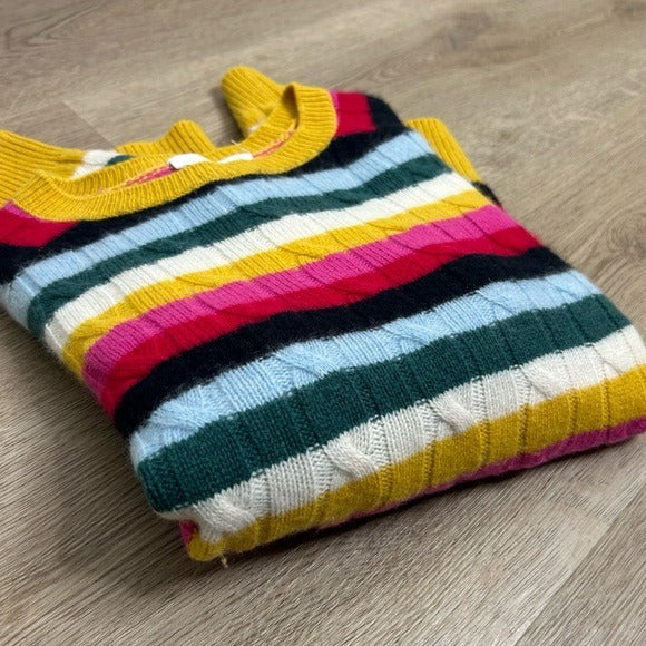 1901 100% Cashmere Rainbow Striped Cable Knit Pullover Sweater