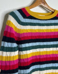 1901 100% Cashmere Rainbow Striped Cable Knit Pullover Sweater