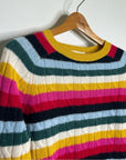 1901 100% Cashmere Rainbow Striped Cable Knit Pullover Sweater
