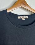 AMO 100% Cotton Black Short Sleeve Classic Distressed Hem T - Shirt