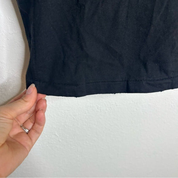 AMO 100% Cotton Black Short Sleeve Classic Distressed Hem T - Shirt