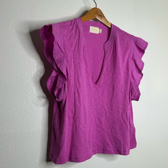 Nation LTD Nation LTD 100% Pima Cotton Flutter Sleeve V - Neck Blouse - Cotton