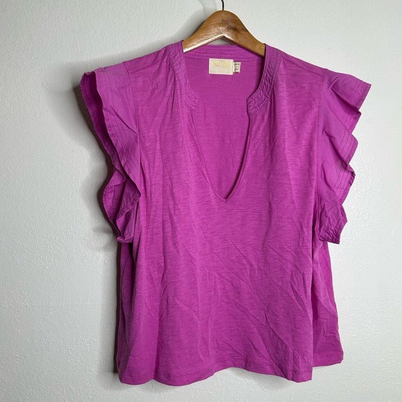 Nation LTD Nation LTD 100% Pima Cotton Flutter Sleeve V - Neck Blouse - Cotton