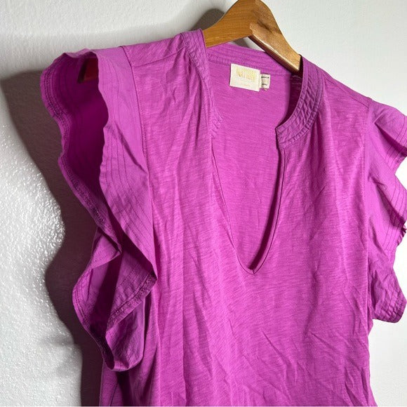 Nation LTD Nation LTD 100% Pima Cotton Flutter Sleeve V - Neck Blouse - Cotton