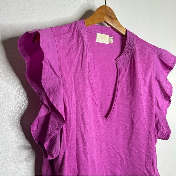 Nation LTD Nation LTD 100% Pima Cotton Flutter Sleeve V - Neck Blouse - Cotton