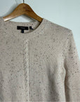 Theory Wool Cashmere Neutral Cable Knit Cream Cropped Sweater
