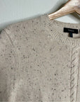 Theory Wool Cashmere Neutral Cable Knit Cream Cropped Sweater