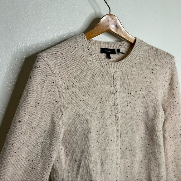 Theory Wool Cashmere Neutral Cable Knit Cream Cropped Sweater