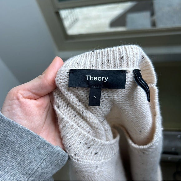 Theory Wool Cashmere Neutral Cable Knit Cream Cropped Sweater