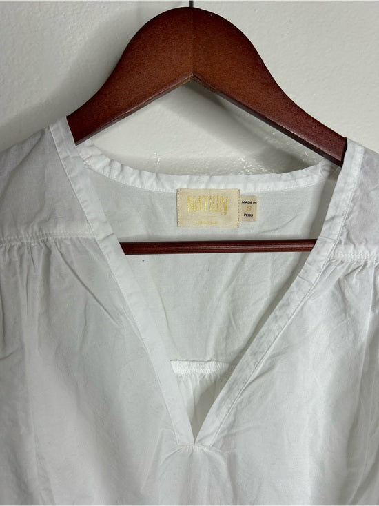 Nation LA 100% Pima Cotton White V- Neck Crochet Sleeve Blouse Top