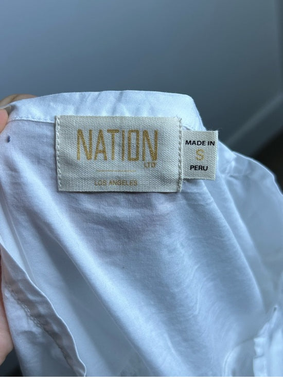 Nation LA 100% Pima Cotton White V- Neck Crochet Sleeve Blouse Top