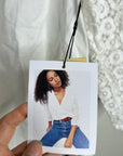 Nation LA 100% Pima Cotton White V- Neck Crochet Sleeve Blouse Top