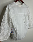 Nation LA 100% Pima Cotton White V- Neck Crochet Sleeve Blouse Top