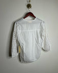 Nation LA 100% Pima Cotton White V- Neck Crochet Sleeve Blouse Top