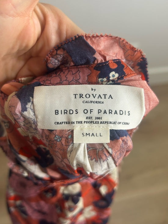 Trovata 100% Cotton Floral Retro Turquoise Accent Carla High Neck Blouse
