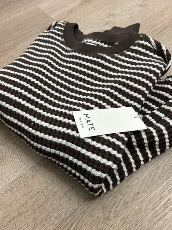 MATE the Label MATE The Label 100% Organic Cotton Waffle Crew Top Brown White Stripe - Cotton