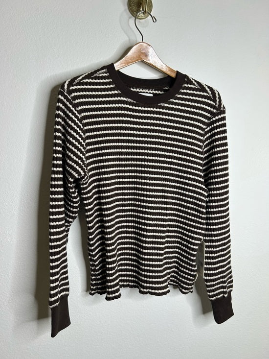MATE the Label MATE The Label 100% Organic Cotton Waffle Crew Top Brown White Stripe - Cotton