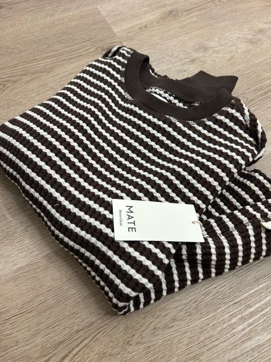MATE the Label MATE The Label 100% Organic Cotton Waffle Crew Top Brown White Stripe - Cotton