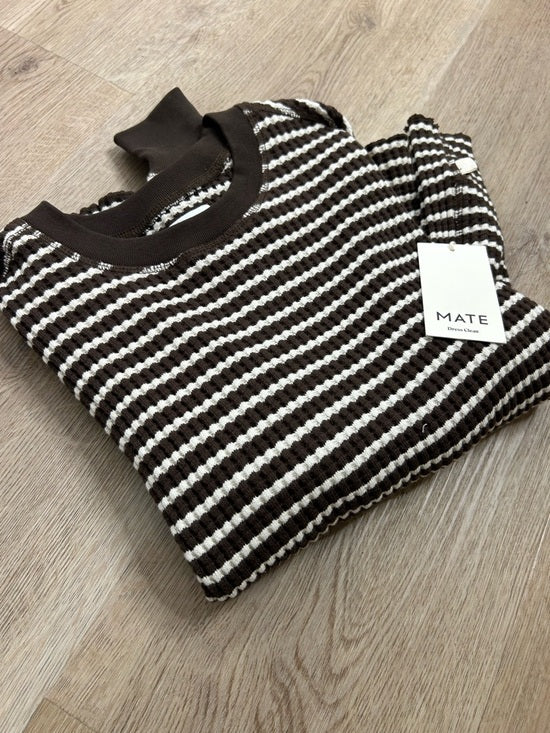 MATE the Label MATE The Label 100% Organic Cotton Waffle Crew Top Brown White Stripe - Cotton