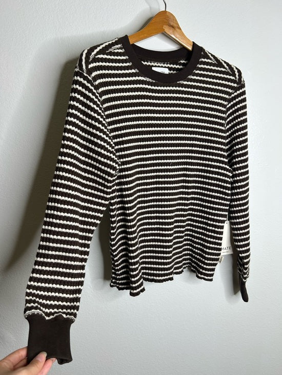 MATE the Label MATE The Label 100% Organic Cotton Waffle Crew Top Brown White Stripe - Cotton