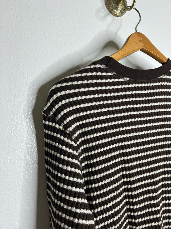 MATE the Label MATE The Label 100% Organic Cotton Waffle Crew Top Brown White Stripe - Cotton