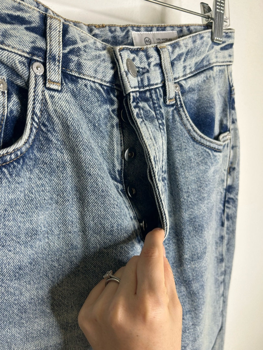 AG 100% Cotton Denim Clove Patched Two Tone Relaxed Vintage Straight Leg Jean