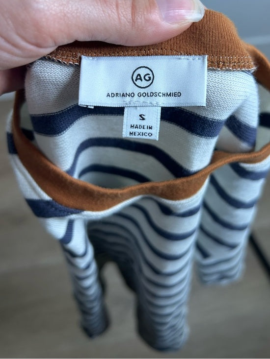 AG 100% Cotton Blue Striped Two Tone T - Shirt
