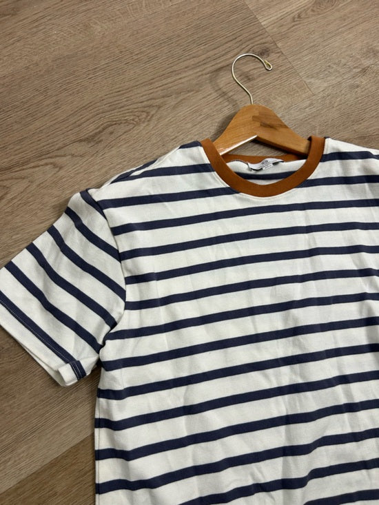 AG 100% Cotton Blue Striped Two Tone T - Shirt