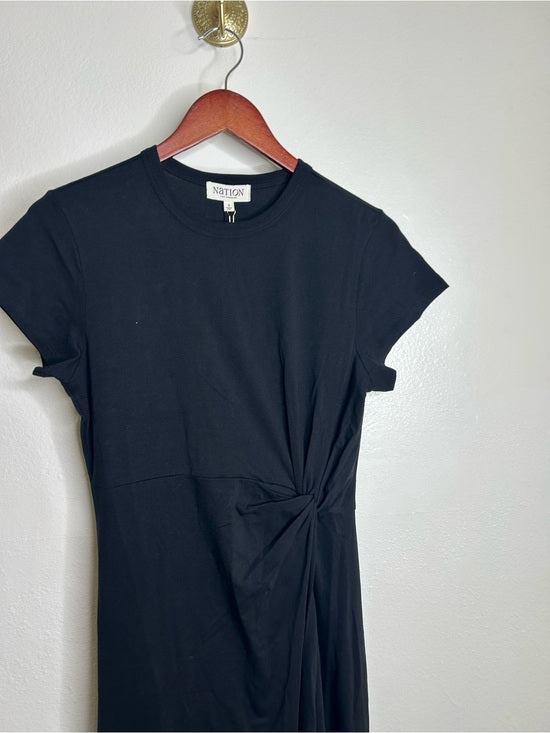 Nation LTD Nation LA 100% Pima Cotton Black Cinched T- Shirt Short Sleeve Midi Dress - Cotton
