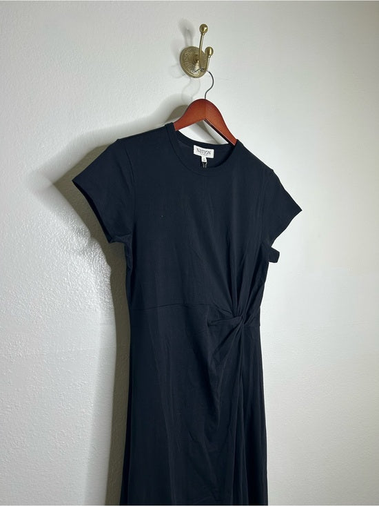 Nation LA 100% Pima Cotton Black Cinched T- Shirt Short Sleeve Midi Dress