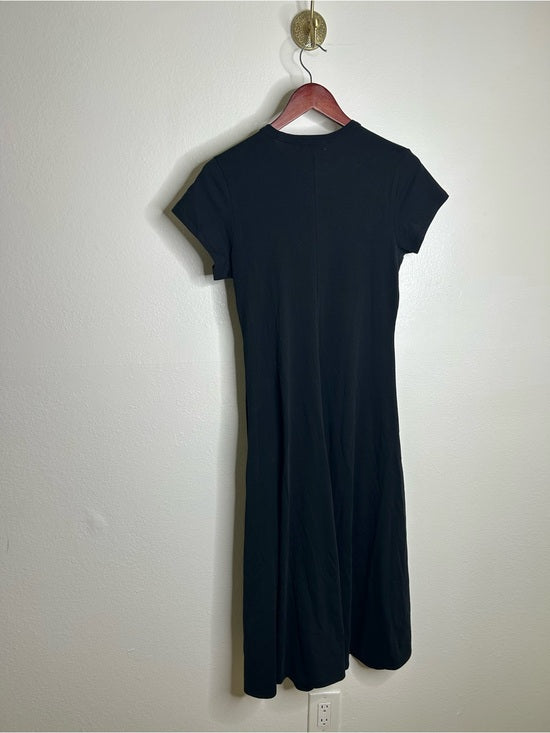 Nation LA 100% Pima Cotton Black Cinched T- Shirt Short Sleeve Midi Dress