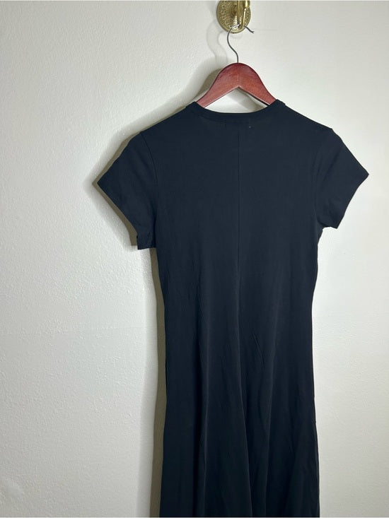 Nation LA 100% Pima Cotton Black Cinched T- Shirt Short Sleeve Midi Dress