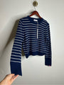 OGD 100% Cashmere Navy White Striped Blakely Cashmere Pullover