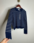 OGD 100% Cashmere Navy White Striped Blakely Cashmere Pullover