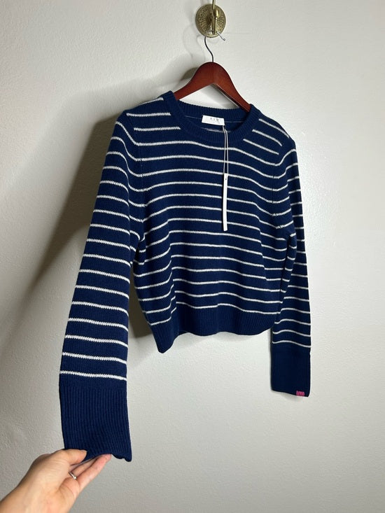 OGD 100% Cashmere Navy White Striped Blakely Cashmere Pullover
