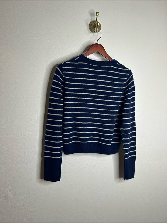 OGD 100% Cashmere Navy White Striped Blakely Cashmere Pullover