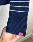 OGD 100% Cashmere Navy White Striped Blakely Cashmere Pullover