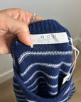 OGD 100% Cashmere Navy White Striped Blakely Cashmere Pullover