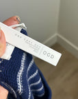 OGD 100% Cashmere Navy White Striped Blakely Cashmere Pullover