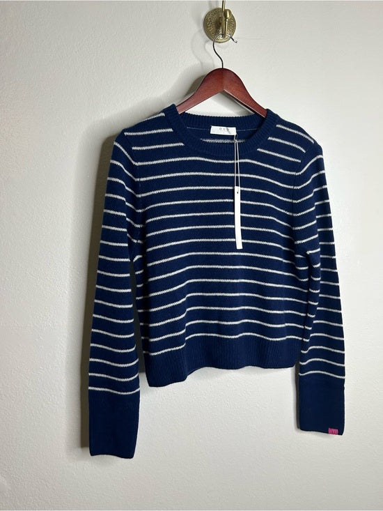 OGD 100% Cashmere Navy White Striped Blakely Cashmere Pullover