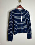 OGD 100% Cashmere Navy White Striped Blakely Cashmere Pullover