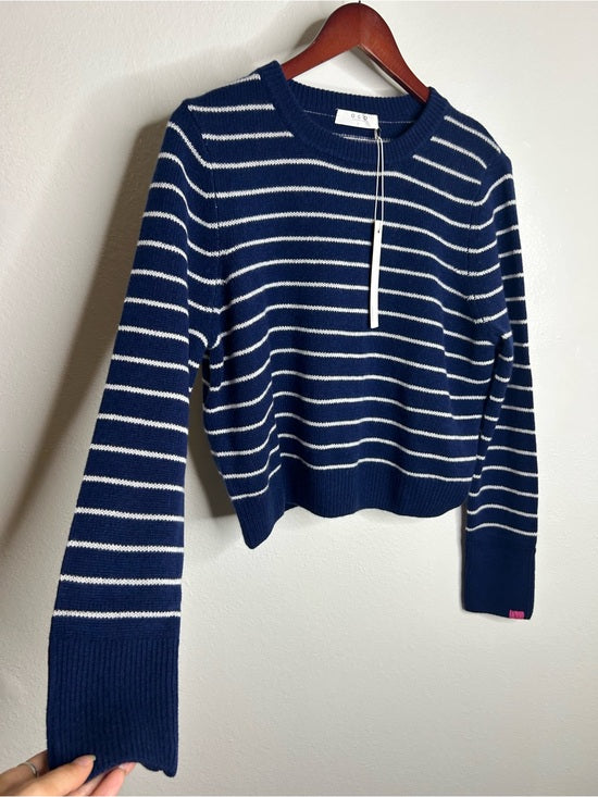OGD 100% Cashmere Navy White Striped Blakely Cashmere Pullover