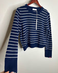 OGD 100% Cashmere Navy White Striped Blakely Cashmere Pullover