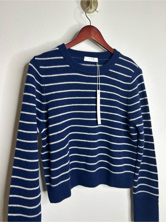 OGD 100% Cashmere Navy White Striped Blakely Cashmere Pullover