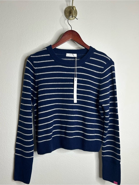 OGD 100% Cashmere Navy White Striped Blakely Cashmere Pullover