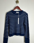 OGD 100% Cashmere Navy White Striped Blakely Cashmere Pullover
