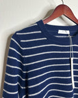 OGD 100% Cashmere Navy White Striped Blakely Cashmere Pullover